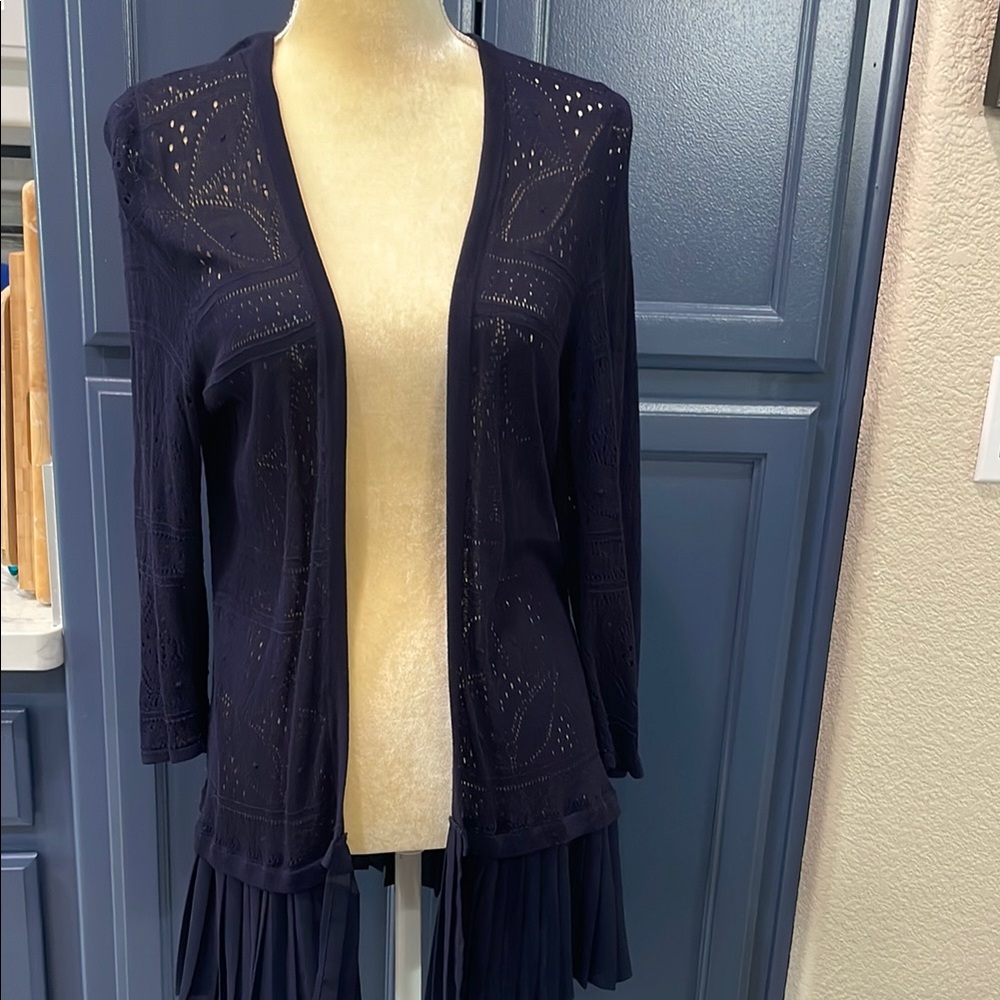 August Silk Blue Cardigan Sweater with Elegant Embellishments